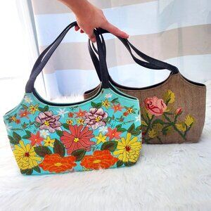 SANTI  Embroidered TWEED purse Bag ANTHROPOLOGIE Lady Like